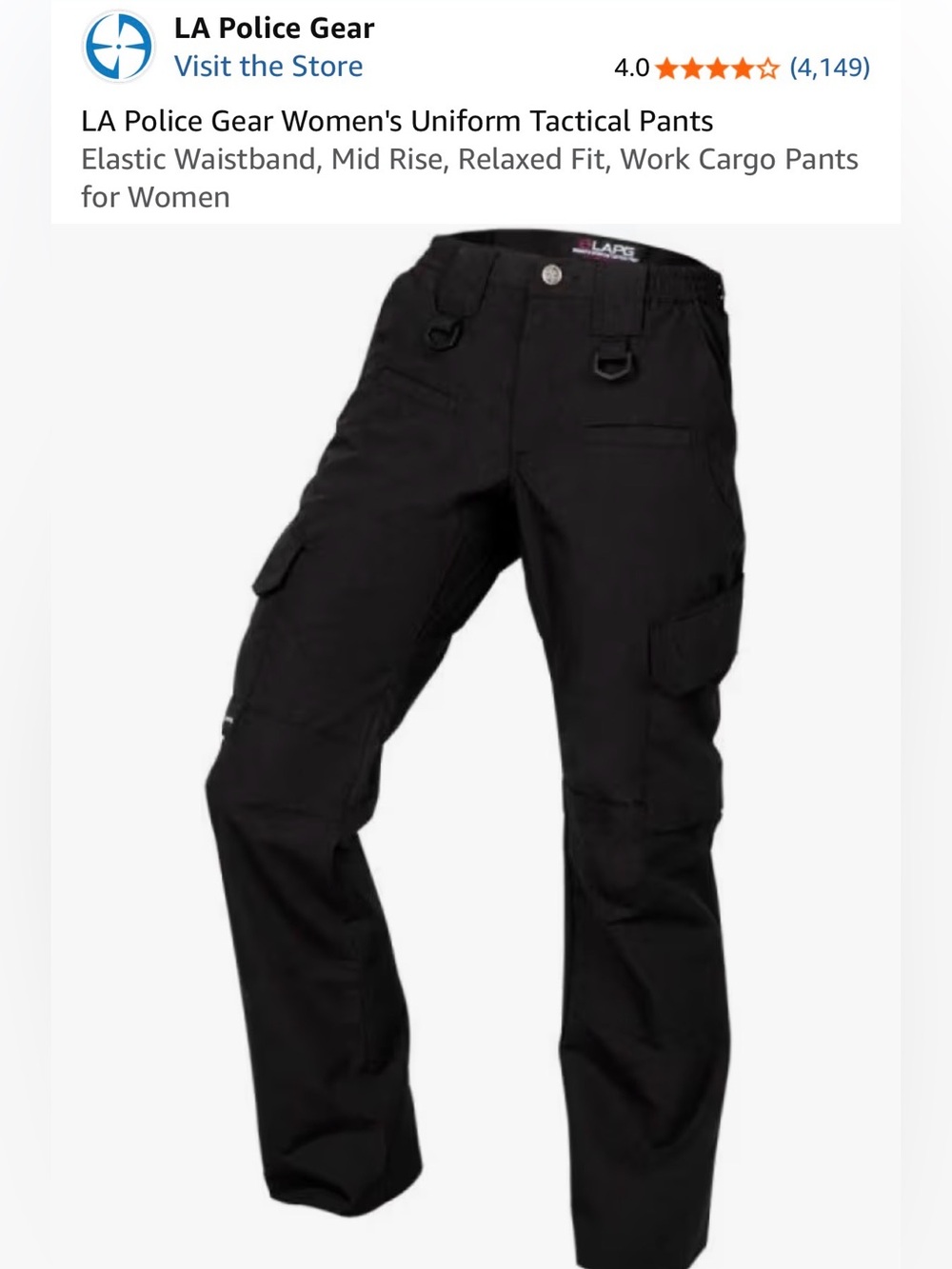 LA Police Gear Women’s Tactical Cargo Pants Black (Size 6 Long)